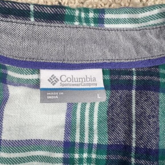 Columbia Women's Button Up Flannel Size Large Green Plaid Flannel Outdoors - Picture 2 of 6